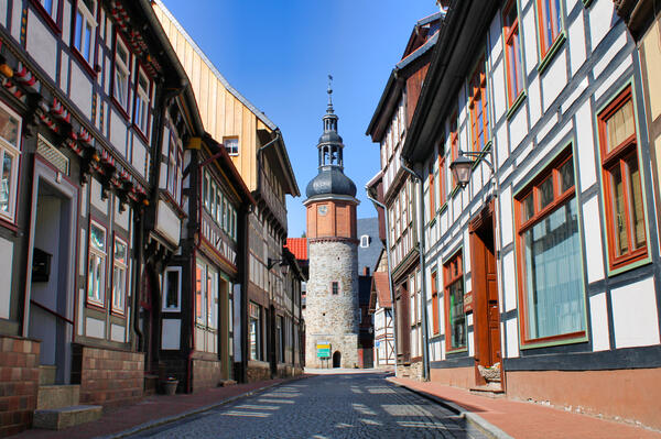 Stolberg Straße mit Blick auf den Saigerturm